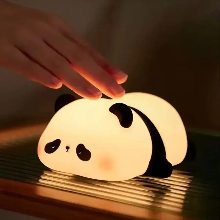 Cute Panda Night Light for Room Decor – Soft Silicone USB Rechargeable Aesthetic Lamp with Timer & Tap Control