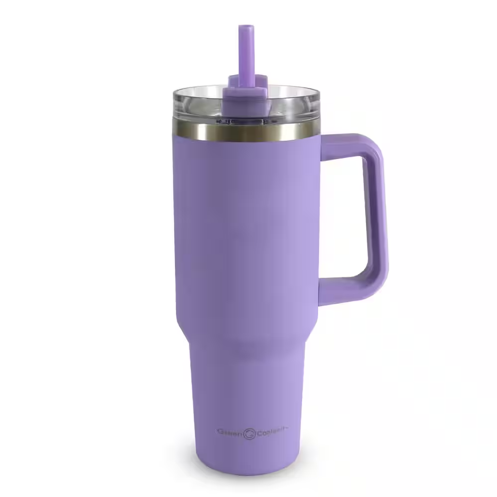 Purple Stainless Steel Tumbler with Lid, Straw & Handle – 40 oz temperature maintain