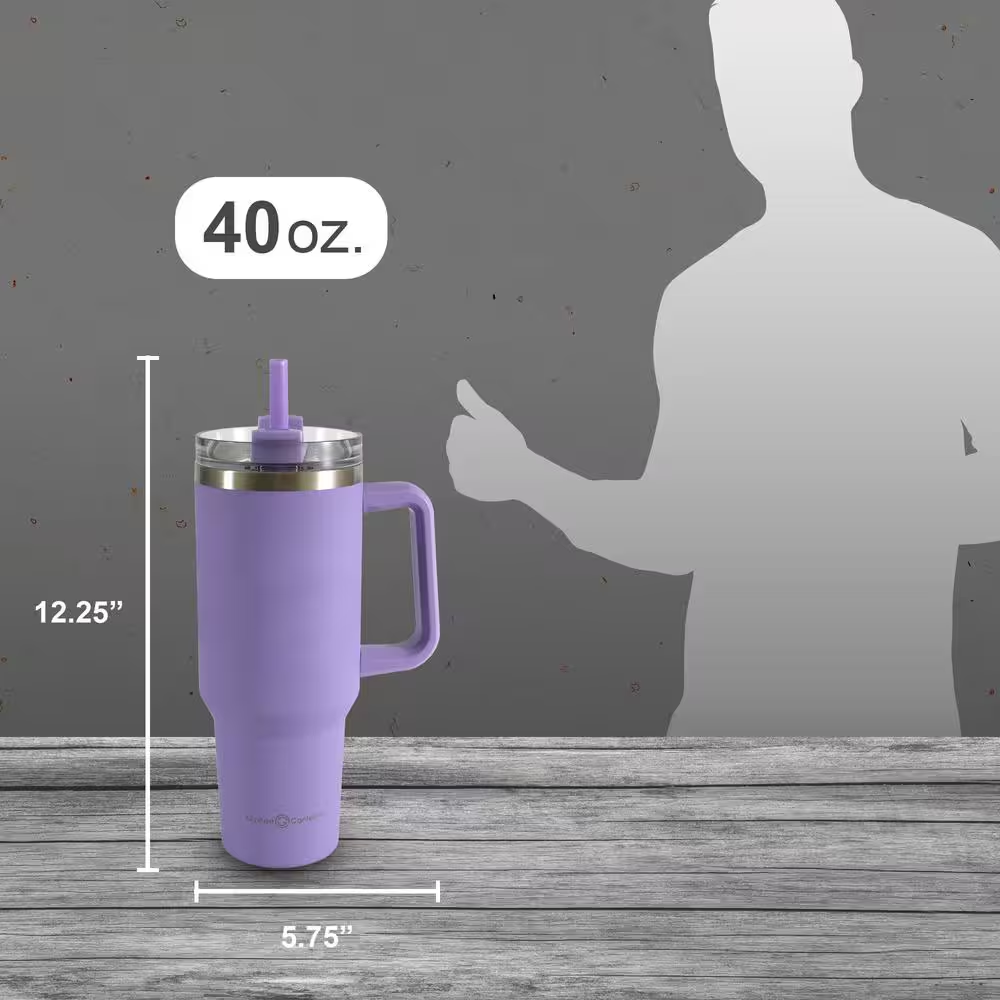 Purple Stainless Steel Tumbler with Lid, Straw & Handle – 40 oz temperature maintain