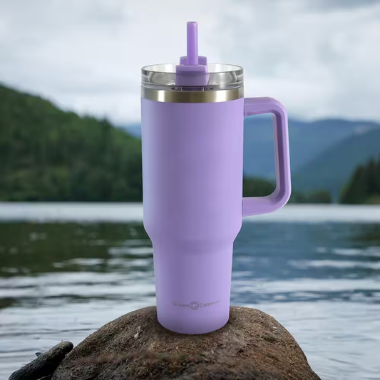 Purple Stainless Steel Tumbler with Lid, Straw & Handle – 40 oz temperature maintain